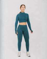 CROP TOP SPORTIVO HALF-ZIP PUSH UP BASIC – VERDE SCURO