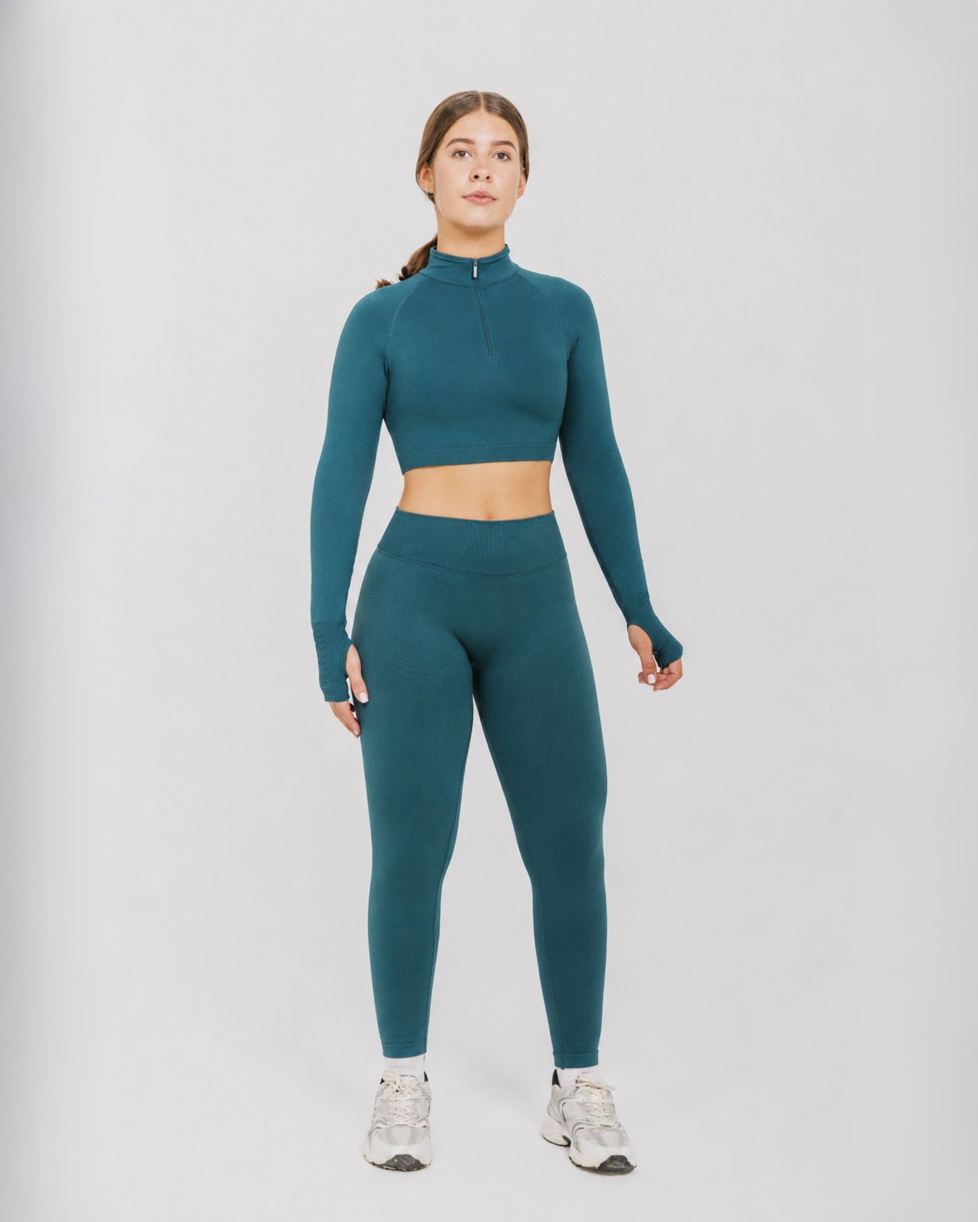 CROP TOP SPORTIVO HALF-ZIP PUSH UP BASIC – VERDE SCURO