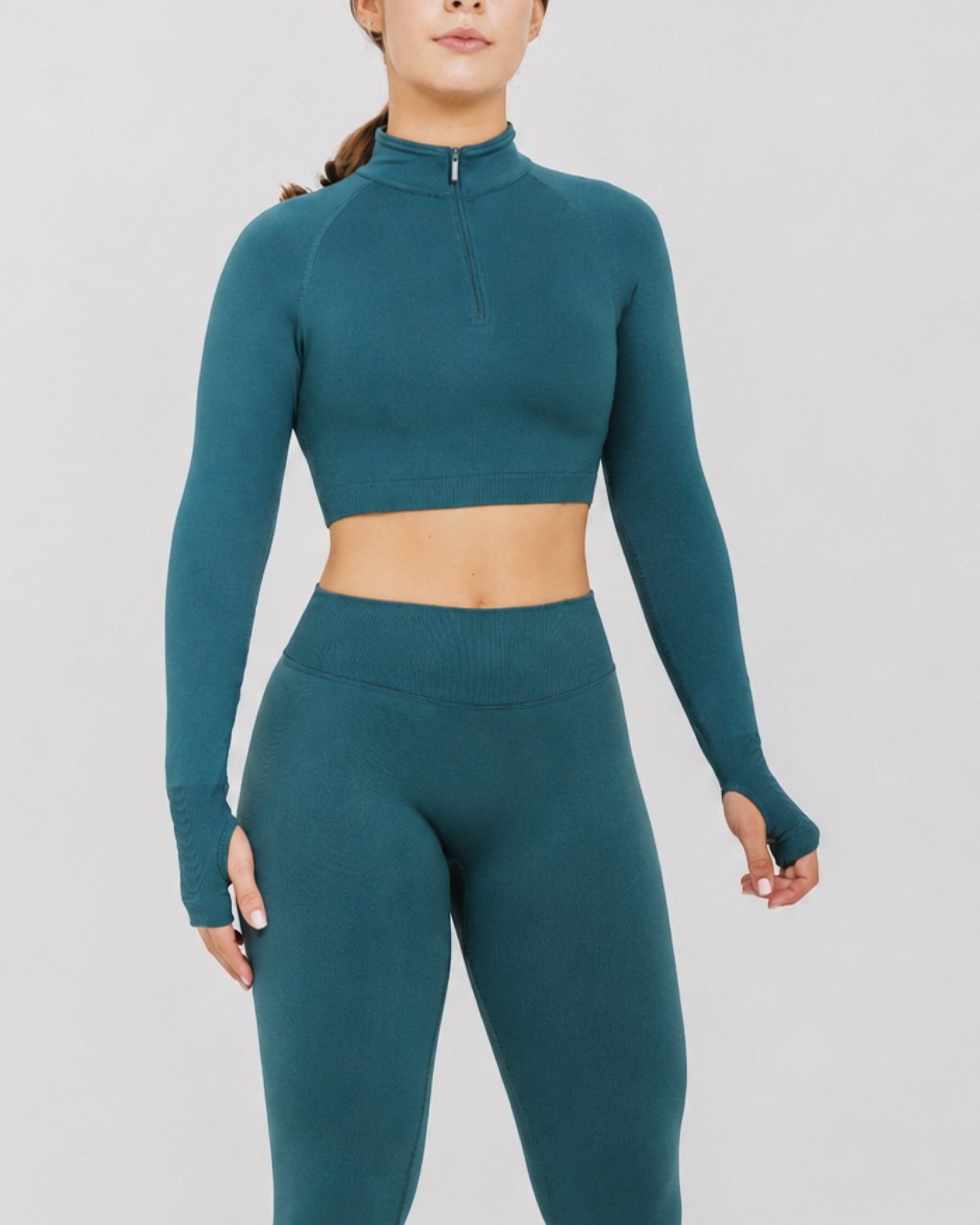 CROP TOP SPORTIVO HALF-ZIP PUSH UP BASIC – VERDE SCURO