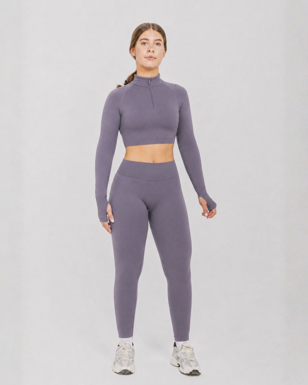 CROP TOP SPORTIVO HALF-ZIP PUSH UP BASIC – GRIGIO MALVA