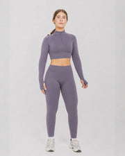 CROP TOP SPORTIVO HALF-ZIP PUSH UP BASIC – GRIGIO MALVA
