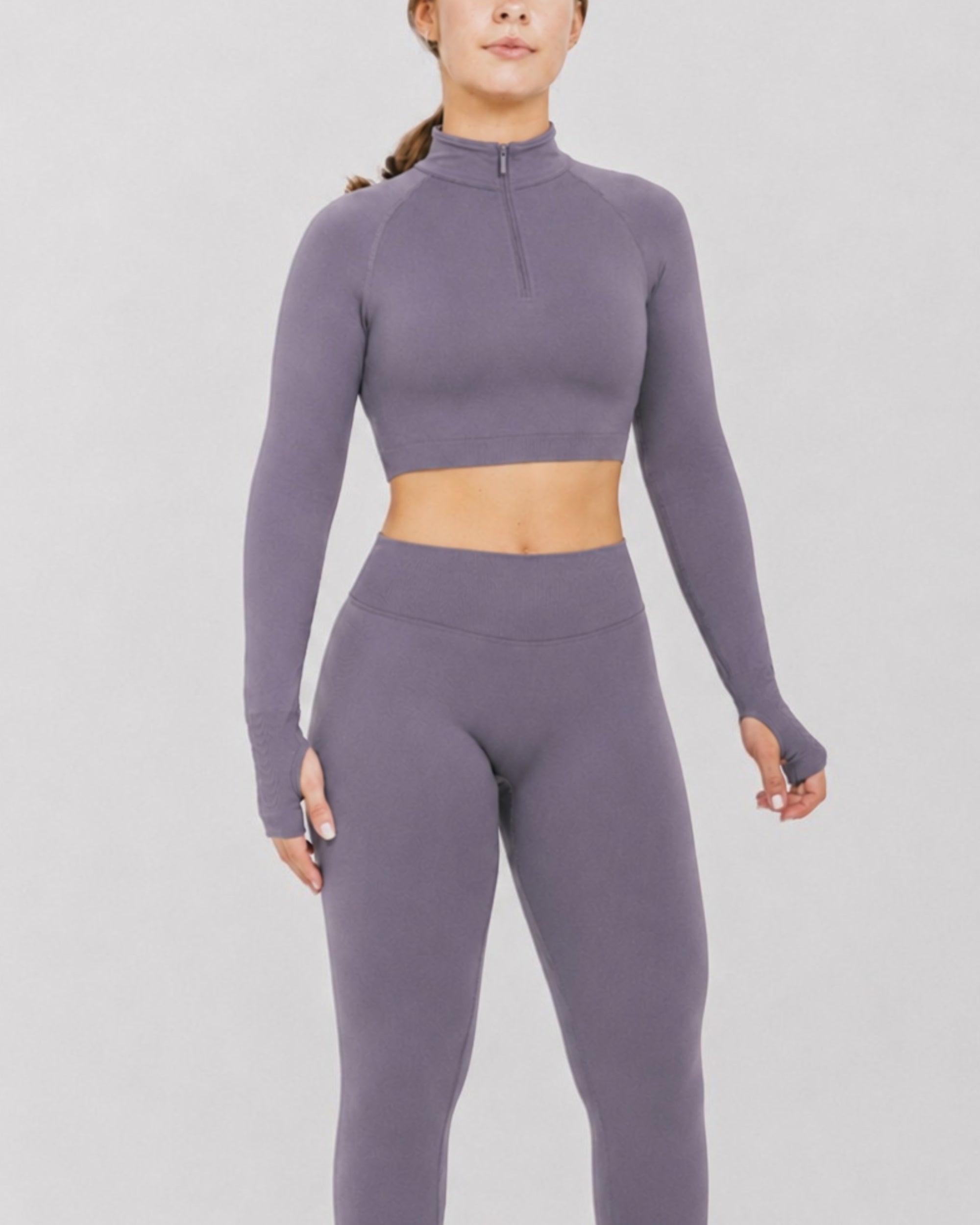 CROP TOP SPORTIVO HALF-ZIP PUSH UP BASIC – GRIGIO MALVA